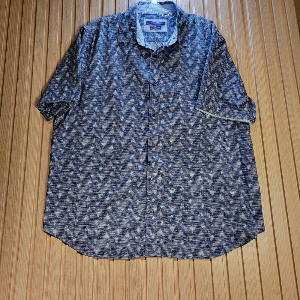 English Laundry Mens XL Blue Chevron Geometric Short Sleeve Cotton Button Shirt